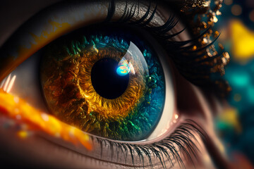 Generative AI. An amazing picture of the eyeball with the cosmos inside. Beautiful eyes concept. Eyes deep as the ocean.