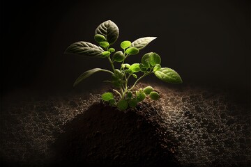 A young plant on the soil.Generative AI.