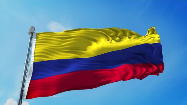 Colombia Flag Loop. Realistic 4K. 30 fps flag of the Colombia. Colombia flag waving in the wind. Seamless loop with highly detailed fabric texture.