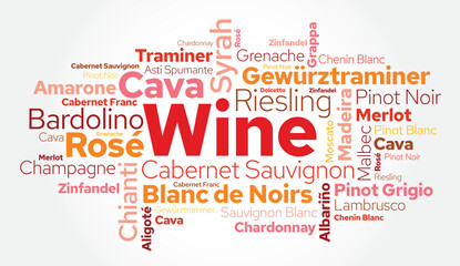WINE VARIETALS Types word cloud collage, art concept background