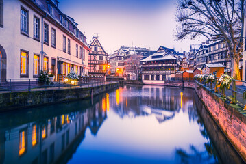 Fototapeta na wymiar Strasbourg, France. Petite France old district, Alsace typical architecture.