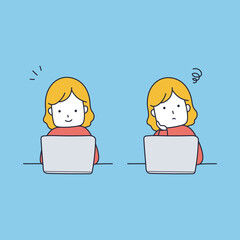 パソコンを操作する女性のイラスト素材｜mayucolor09