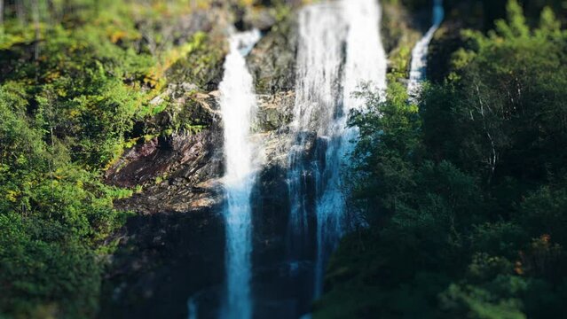 Tilt-shift video of the waterfall in Naeroy Fjord