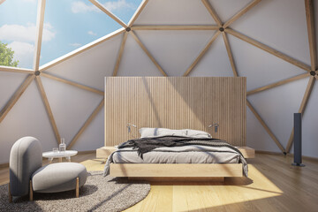 Glamping dome tent as hotel. Geodesic wood dome hotel.  © Jan