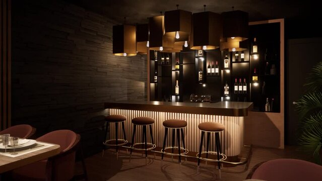 3d-rendering. Cafe-bar in a modern style with lighting in the bar counter.