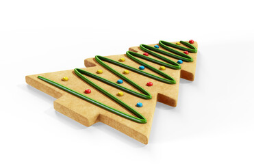 Gingerbread cookies on a light background. Gingerbread baking concept, Christmas holiday. 3D render