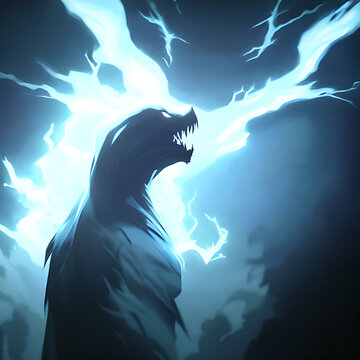 Monstruo de rayos eléctricos gigantes, dibujo estilo cómic - AI Generated Art 