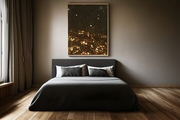 Modern and clean bedroom photorealistic desing illustration