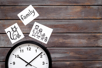 Wall clock and home family signs and icons. Family time.