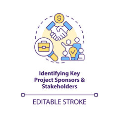 Identifying key project sponsors concept icon. Work planning stage abstract idea thin line illustration. Isolated outline drawing. Editable stroke. Arial, Myriad Pro-Bold fonts used