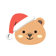 Brown santa bear cute soft vector illustration isolated on white background. Winter, Christmas, New Year children's print