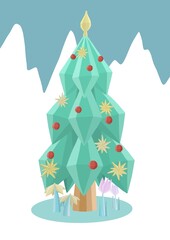 Albero di Natale ghiacciato, disegno originale in digitale, illustrazione natalizia, jpg tema addobbi natalizi, delicato, tema montagna e neve