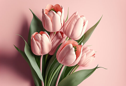 Tulpen Tulpenstrau&szlig; Blumenstrau&szlig;  Pink Blumen Bouquet Valentinstag Muttertag Freundschaft Liebesbeweis Generative AI Digital Art Hintergrund Backdrop Background