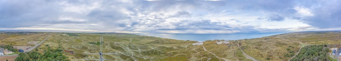 Fototapeta na wymiar 360 Panoramic picture from Lyngvik beach lighthouse in Denmark daytime
