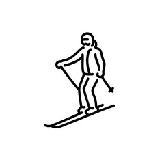 Fototapeta na wymiar Skier color line icon. Skiing in winter Alps.