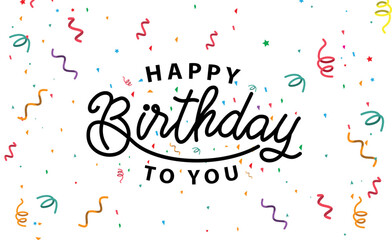 Happy birthday vector transparent background. colorful happy birthday border frame with confetti
