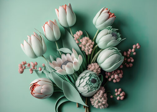 Tulpen Tulpenstrau&szlig; Blumenstrau&szlig;  Pink Blumen Bouquet Valentinstag Muttertag Freundschaft Liebesbeweis Generative AI Digital Art Hintergrund Backdrop Background