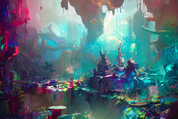 Fototapeta na wymiar Abstract fantasy colorful background AI generated image