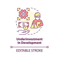 Underinvestment in development concept icon. Challenge in public-health system abstract idea thin line illustration. Isolated outline drawing. Editable stroke. Arial, Myriad Pro-Bold fonts used