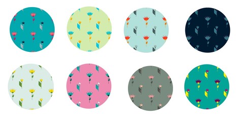 Set of abstract colorful circles with wildflowers