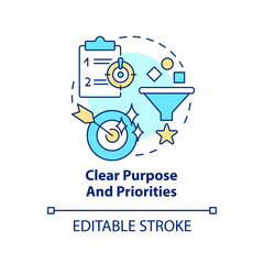 Clear purpose and priorities concept icon. Government transformation discipline abstract idea thin line illustration. Isolated outline drawing. Editable stroke. Arial, Myriad Pro-Bold fonts used