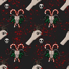 Creepmas digital paper. It's a terrible Christmas seamless pattern. Gothic. 