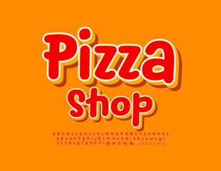 Fototapeta na wymiar Vector creative logo Pizza Shop. Red and Yellow 3D Font. Bright Artistic Alphabet Letters and Numbers set