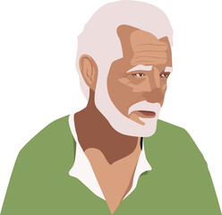 Bearded Old Man Half Body Illustration Vector