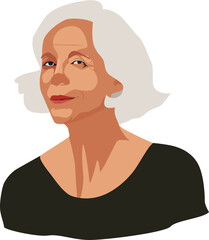 Old Granny Short Hair Half Body Illustration Vector