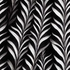 Rows of tall leafy plants in black and white. Traditional graphite pencil style. Organic seamless pattern. Generative AI.