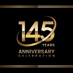 145th Anniversary logo design with golden ring. Logo Vector Illustration