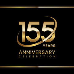 155th Anniversary logo design with golden ring. Logo Vector Illustration