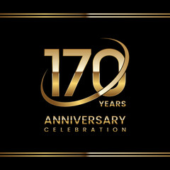 170th Anniversary logo design with golden ring. Logo Vector Illustration