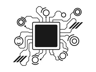 Processor and electrical circuit black on a white background, cover design, interior design.