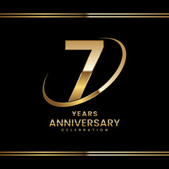 Fototapeta premium 7th Anniversary logo design with golden ring. Logo Vector Illustration