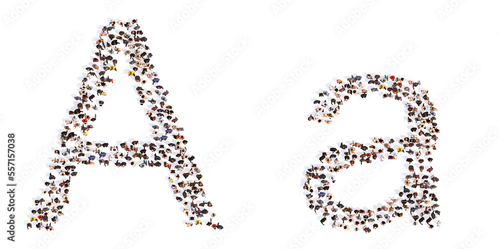 Fototapete concept or conceptual large community of people forming the font a. 3d illustration metaphor for uni
