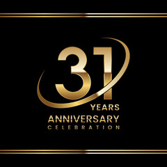 31th Anniversary logo design with golden ring. Logo Vector Illustration