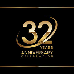 32th Anniversary logo design with golden ring. Logo Vector Illustration