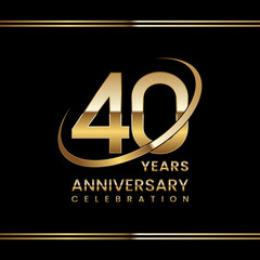 40th Anniversary logo design with golden ring. Logo Vector Illustration