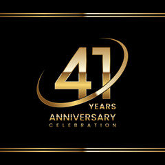 41th Anniversary logo design with golden ring. Logo Vector Illustration
