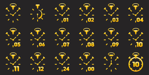 Timer and clock icon set. Time symbol flat icon. Stopwatch, timer, hourglass, clock. Fast time icon.