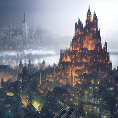city castle at night - generative ai illustration