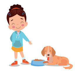 happy cute little kid play with dog