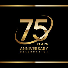 75th Anniversary logo design with golden ring. Logo Vector Illustration