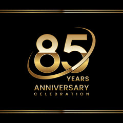 85th Anniversary logo design with golden ring. Logo Vector Illustration