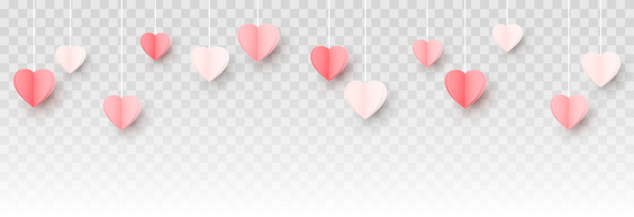 Fototapeta Vector multicolor hanging paper hearts png. Heart shaped paper confetti png. Paper elements png. Hearts for Valentine's Day, March 8, Mother's Day. obraz