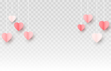 Vector multicolor hanging paper hearts png. Heart shaped paper confetti png. Paper elements png. Hearts for Valentine's Day, March 8, Mother's Day. - obrazy, fototapety, plakaty