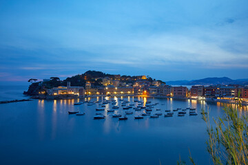 Fototapeta na wymiar Silent bay ad Blue Hour, Sestri Levante, Liguria, Italy