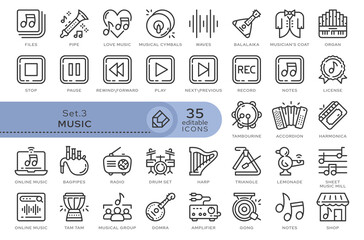 Set of conceptual icons. Vector icons in flat linear style for web sites, applications and other graphic resources. Set from the series - Music and Musical Instruments. Editable outline icon.	
