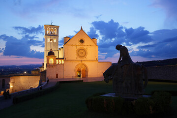 Basilica of San Francesco d'Assisi at dusk, Assisi, Italy